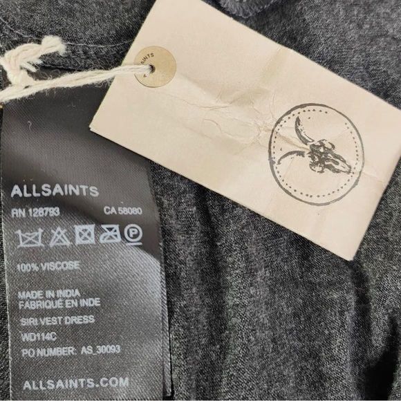 AllSaints Siri Hand Embellished Vest Mini Dress Charcoal Grey UK Size 12 New - Picture 10 of 10